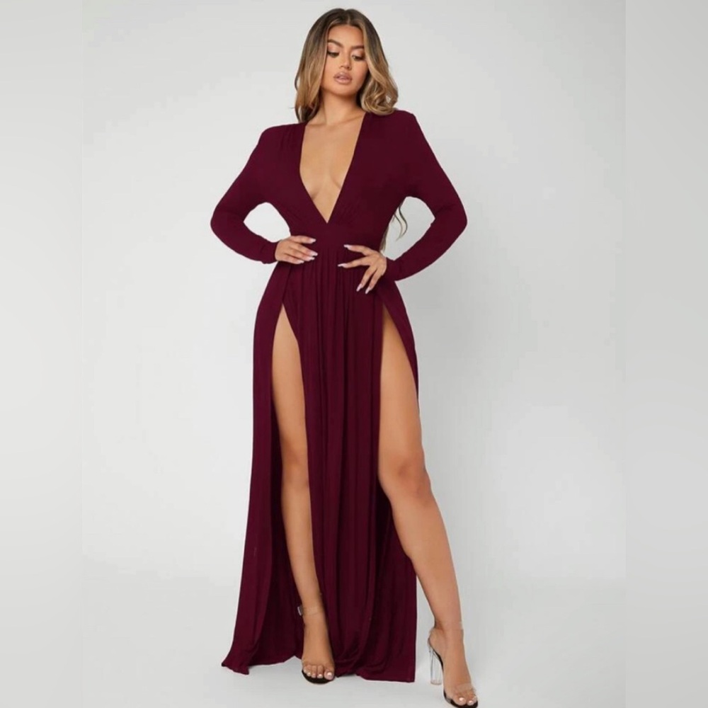 SHEIN SXY Plunging Neck High Split Dress